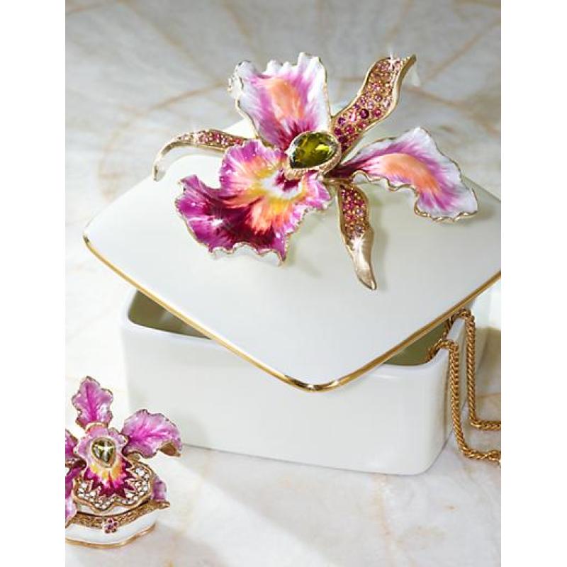 Jay Strongwater Oriana Orchid Porcelain Box - Flora