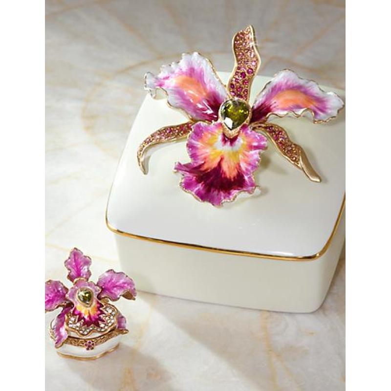 Jay Strongwater Oriana Orchid Porcelain Box - Flora