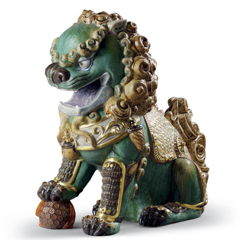 Lladro Oriental Lion Sculpture. Green. Limited Edition 01001987