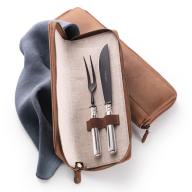 Robbe & Berking "Old Fiddle" "Frozen Black" carving knife and fork, in leather bag, silverplated