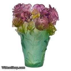 Daum Crystal Rose Passion Green And Pink Vase 05282