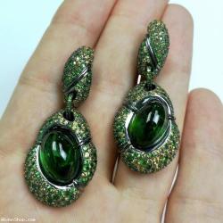 Green Tourmaline Yellow Sapphire Tsavorite 18 Karat Black Gold Earrings E0057-0/2