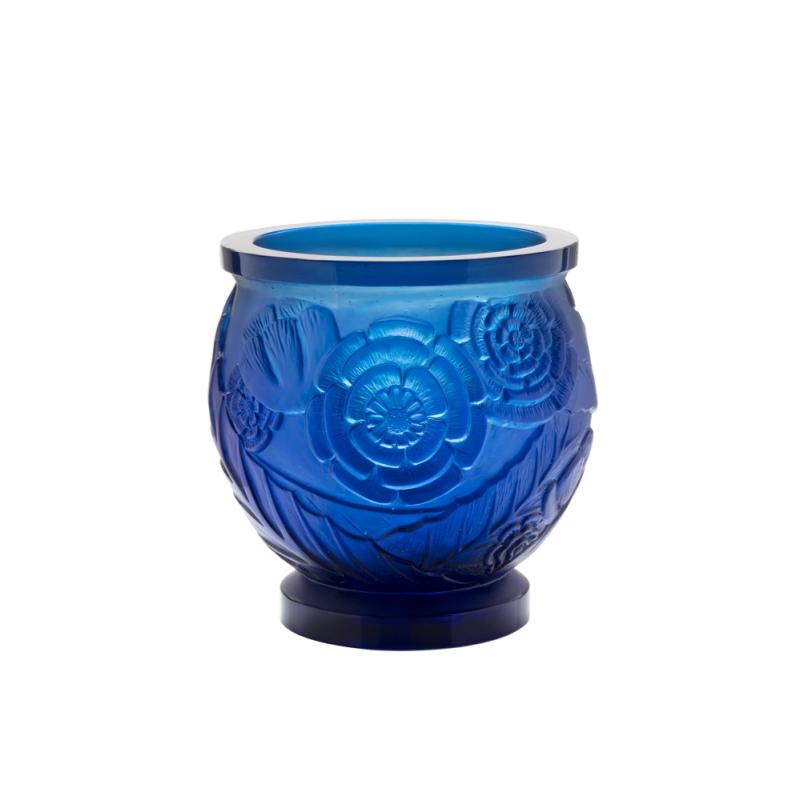 Daum Blue Medium Vase Empreinte 375ex