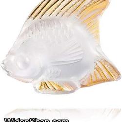 Lalique Crystal Clear and Gold Stamped Fish Sculpture