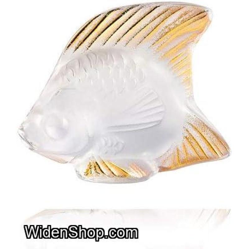 Lalique Crystal Clear and Gold Stamped Fish Sculpture