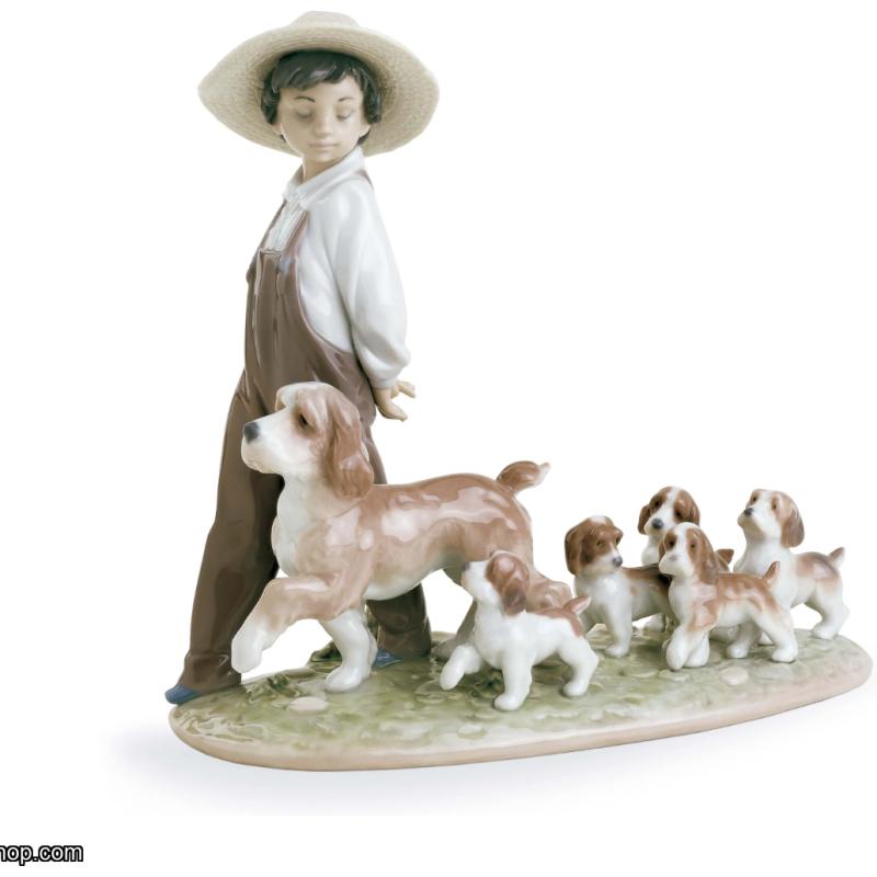 Lladro My Little Explorers Boy with Dogs Figurine 01006828