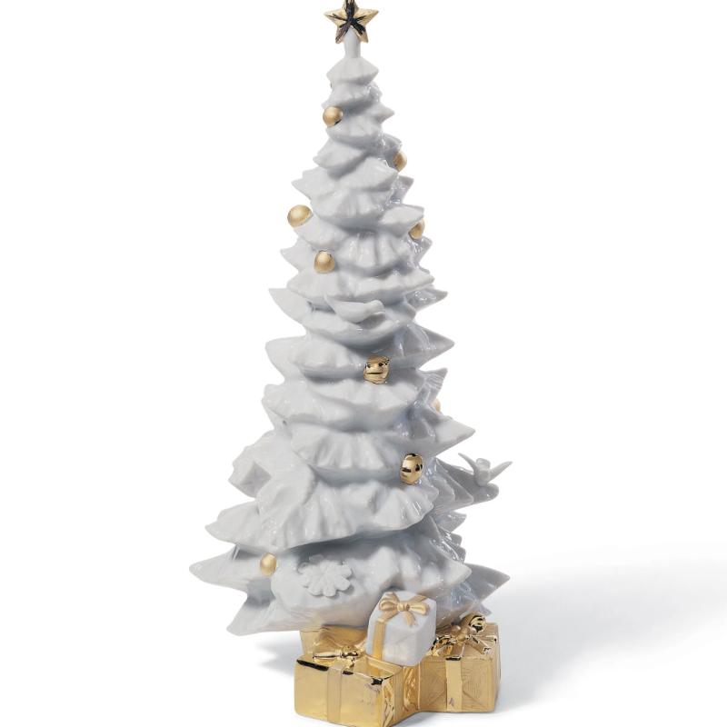 Lladro O Christmas Tree Figurine. Golden Lustre 01007089