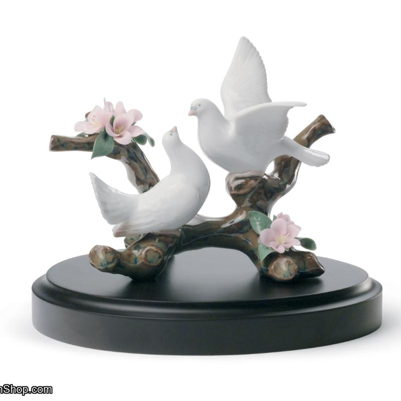 Lladro Doves on A Cherry Tree Figurine 01008422