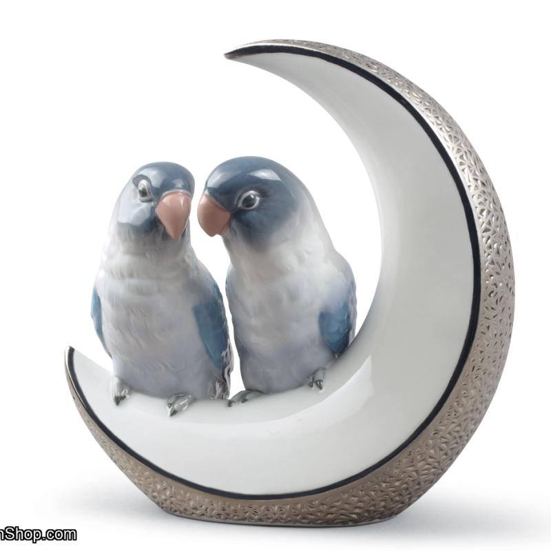Lladro Fly Me to The Moon Birds Figurine. Silver Lustre 01008789