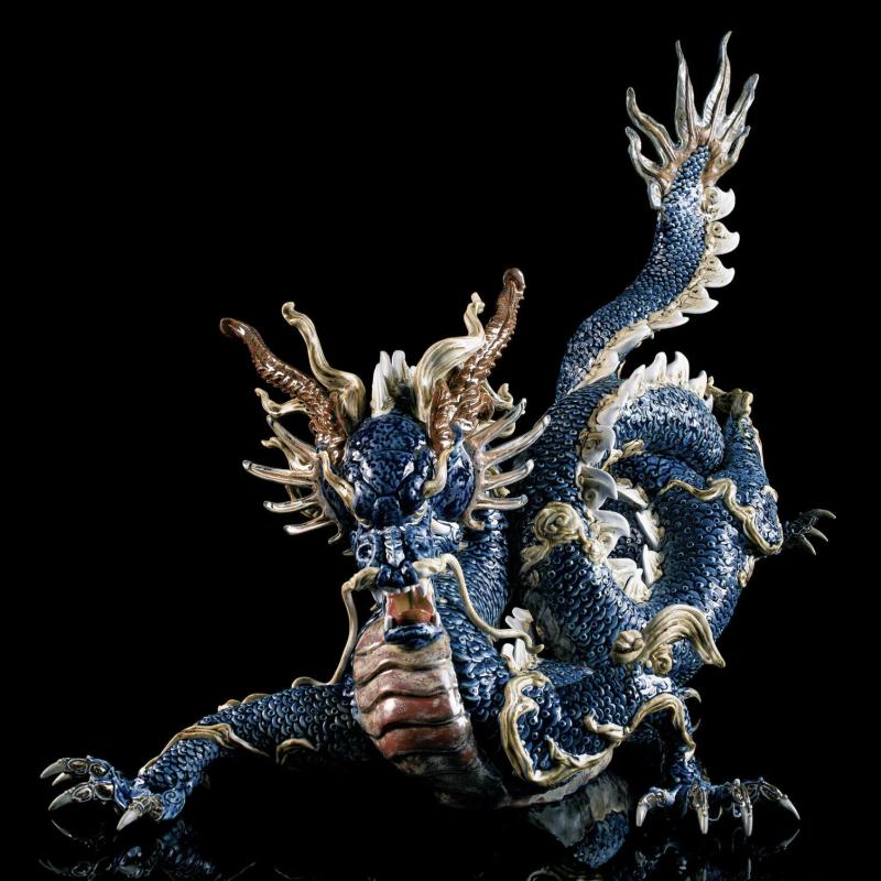 Lladro Great Dragon Sculpture Blue enamel Limited Edition 01001935