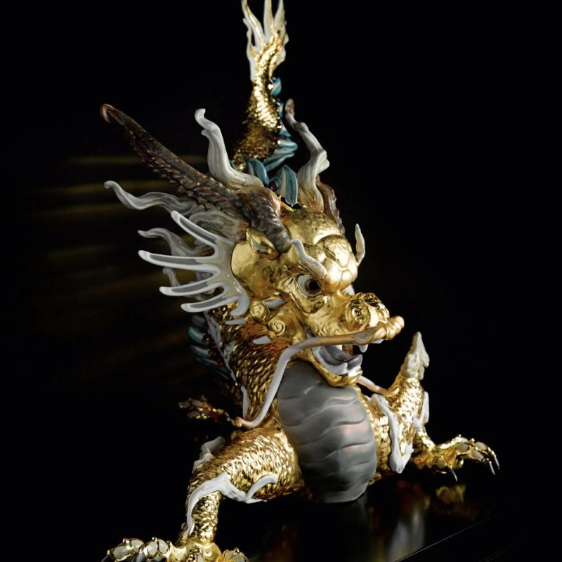 Lladro Great Dragon Sculpture Limited Edition Golden Lustre 01001973