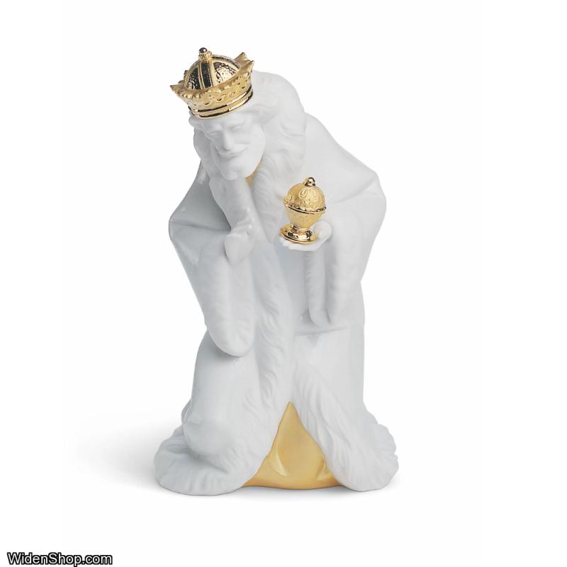 Lladro King Melchior Nativity Figurine. Golden Lustre 01007143