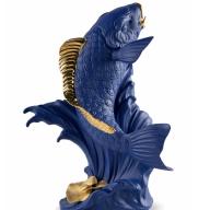 Lladro Koi Sculpture. Blue-Gold. Limited Edition 01009579