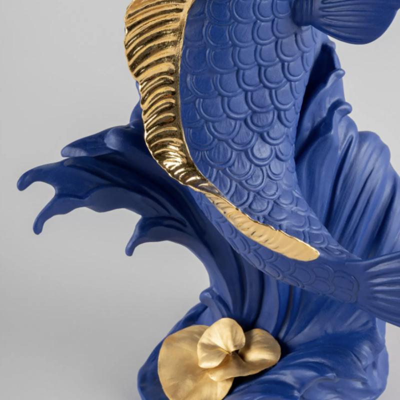Lladro Koi Sculpture. Blue-Gold. Limited Edition 01009579