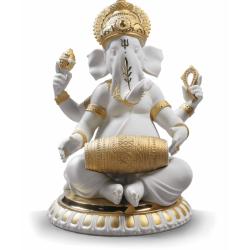 Lladro Mridangam Ganesha Figurine Golden Lustre 01009278
