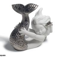 Lladro Playing at Sea Mermaid Figurine. Silver Lustre 01008545