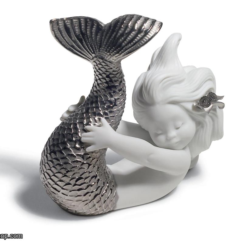 Lladro Playing at Sea Mermaid Figurine. Silver Lustre 01008545