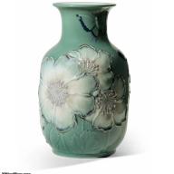Lladro Poppy Flowers Tall Vase. Green Limited Edition 01008648