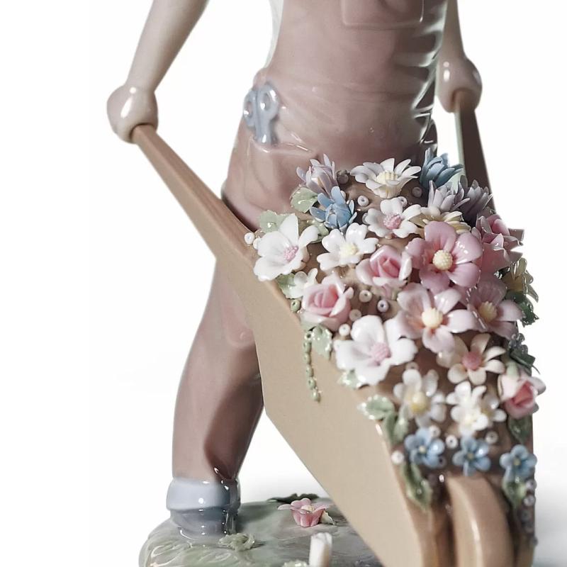 Lladro Wheelbarrow with Flowers Boy Figurine 01001283