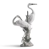 Lladro Courting Cranes Sculpture. Silver Lustre 01007104