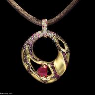 MOUSSON Atelier HEARTBEAT Pendant Heartbeat Yellow gold, Ruby 0,83 ct., Diamonds, Rubies, Pink sapphires ID: P0079-0/1