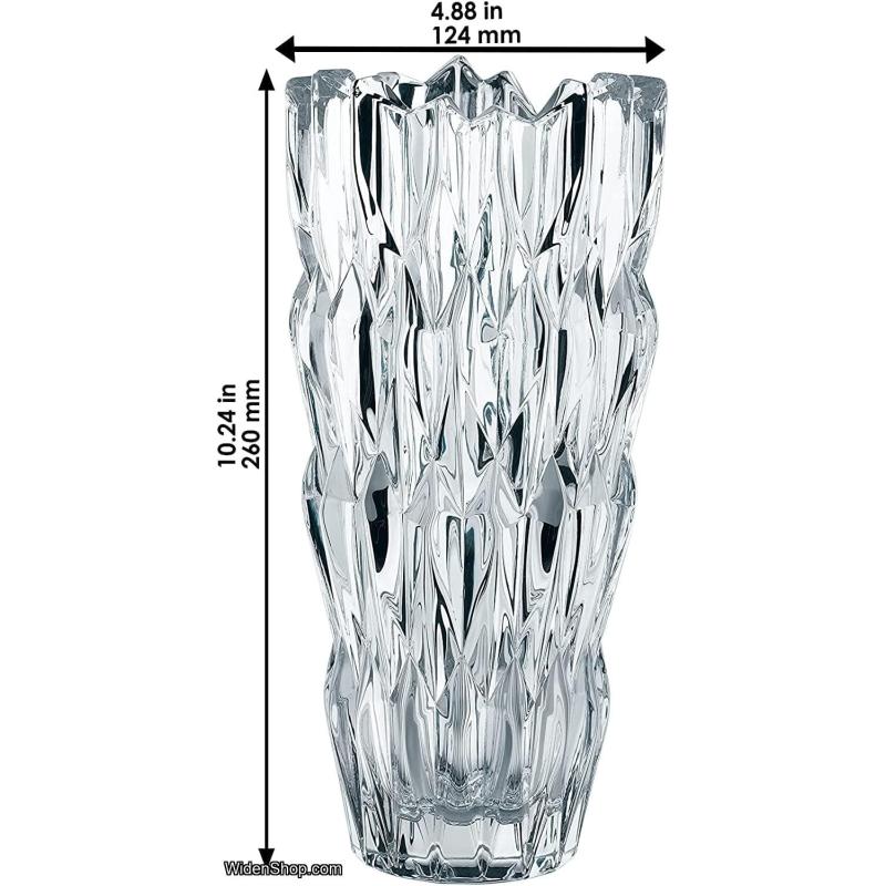 Natchmann Quartz Crystal Vase 10- Inches, Glass Vases for a Centerpiece, Bouquet, Flowers, and Home Décor, Wedding Gift, Tall, Clear, Dishwasher Safe
