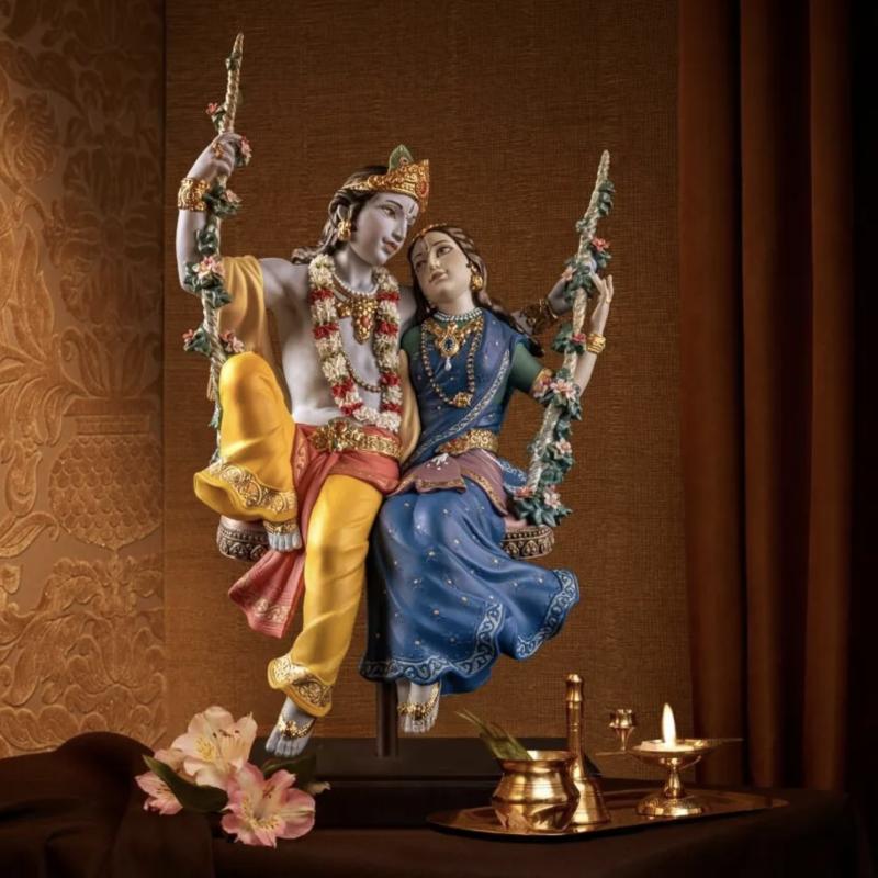 Radha Krishna on a Swing Sculpture. Limited Edition Lladro 01002036