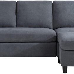 Shintenchi Convertible Sectional Sofa Couch, Modern Linen Fabric L-Shaped Couch 3-Seat Sofa Sectional with Reversible Chaise for Small Living Room, Apartment and Small Space (Dark Grey)