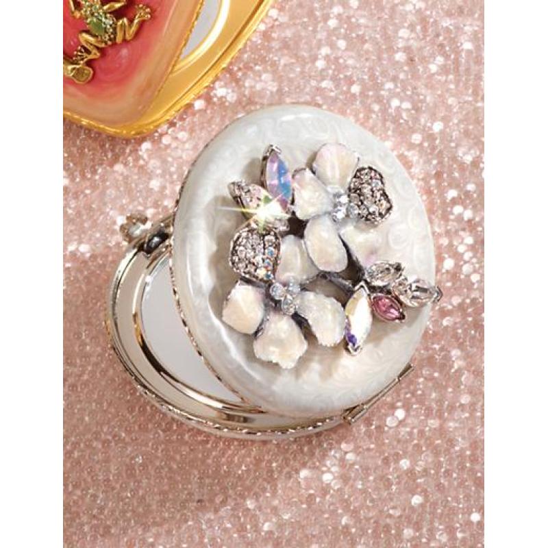Jay Strongwater Kathleen Floral Cluster Compact - Crystal Pearl