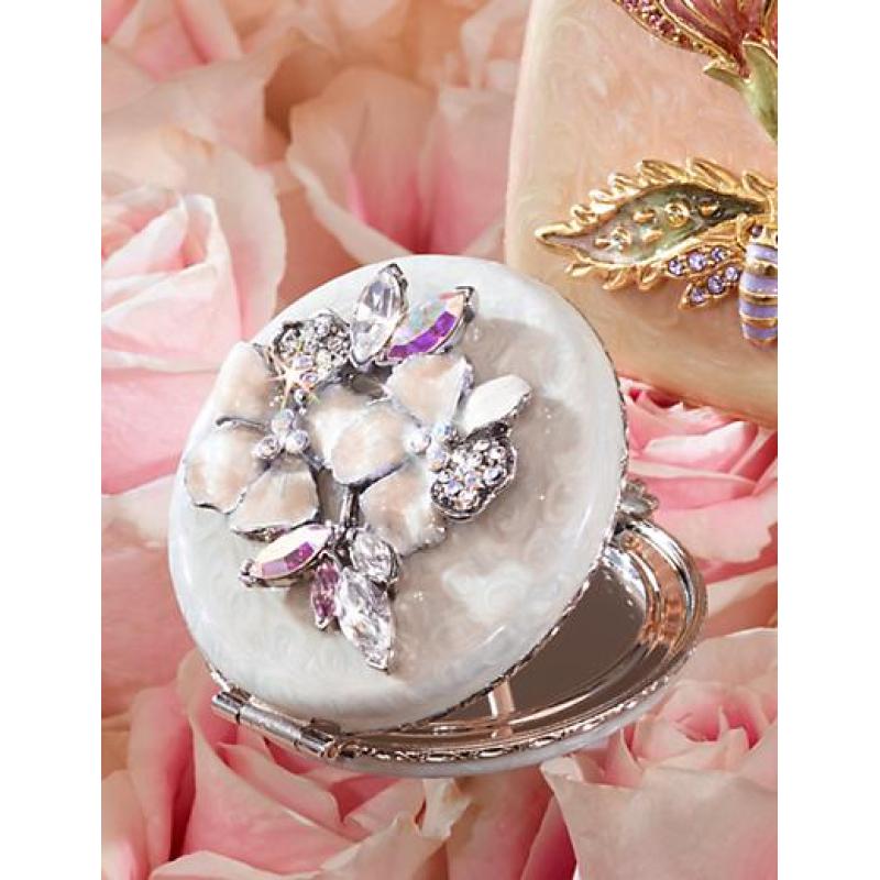 Jay Strongwater Kathleen Floral Cluster Compact - Crystal Pearl