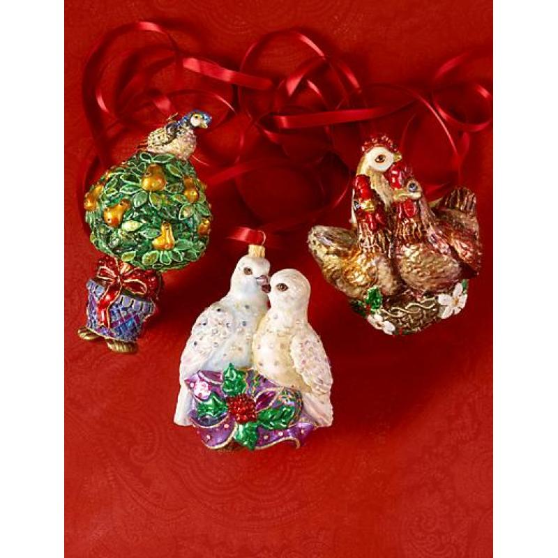 Jay Strongwater Two Turtle Doves Glass Ornament - Jewel