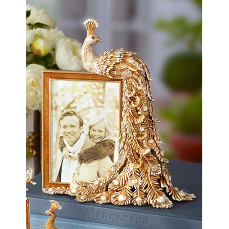 Jay Strongwater Alexi Peacock Figurine 4 x 6 Frame Golden SPF5758-232