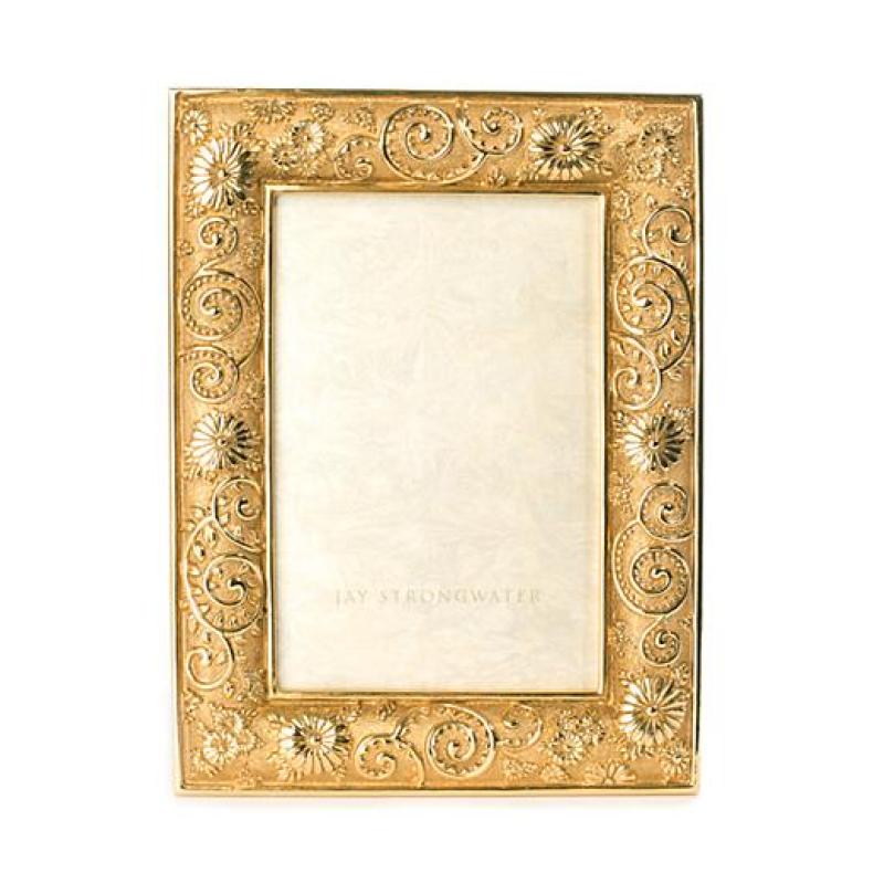 Jay Strongwater Viola Flower Scroll 4" x 6" Frame - Gold