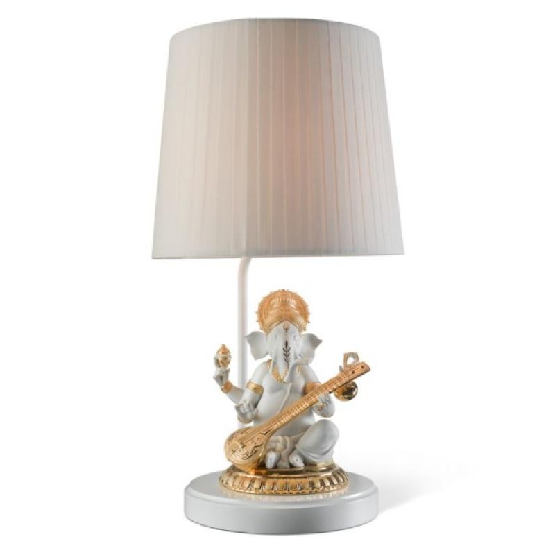 Lladro Veena Ganesha Table Lamp. Golden Luster (CE) 01023166