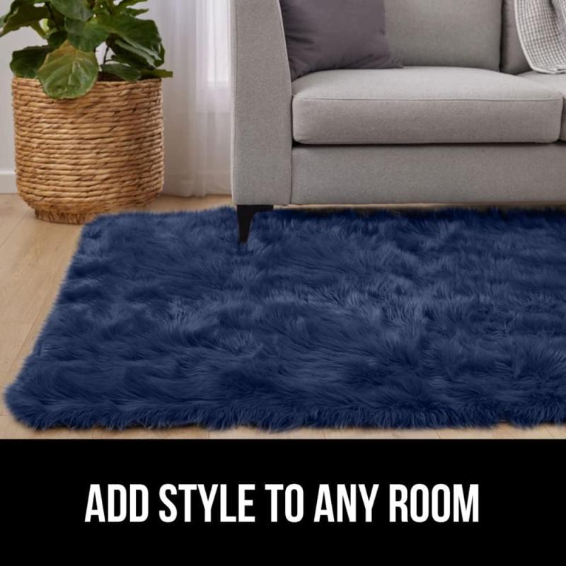 Gorilla Grip Fluffy Faux Fur Rug, 5x8, Machine Washable Soft Furry Area Rugs, Rubber Backing, Plush Floor Carpets for Baby Nursery, Bedroom, Living Room Shag Carpet, Luxury Home Decor, Navy