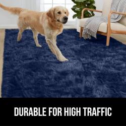Gorilla Grip Fluffy Faux Fur Rug, 5x8, Machine Washable Soft Furry Area Rugs, Rubber Backing, Plush Floor Carpets for Baby Nursery, Bedroom, Living Room Shag Carpet, Luxury Home Decor, Navy