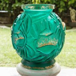 Daum Large Golden Emerald Vase Empreinte SKU: 05584-1
