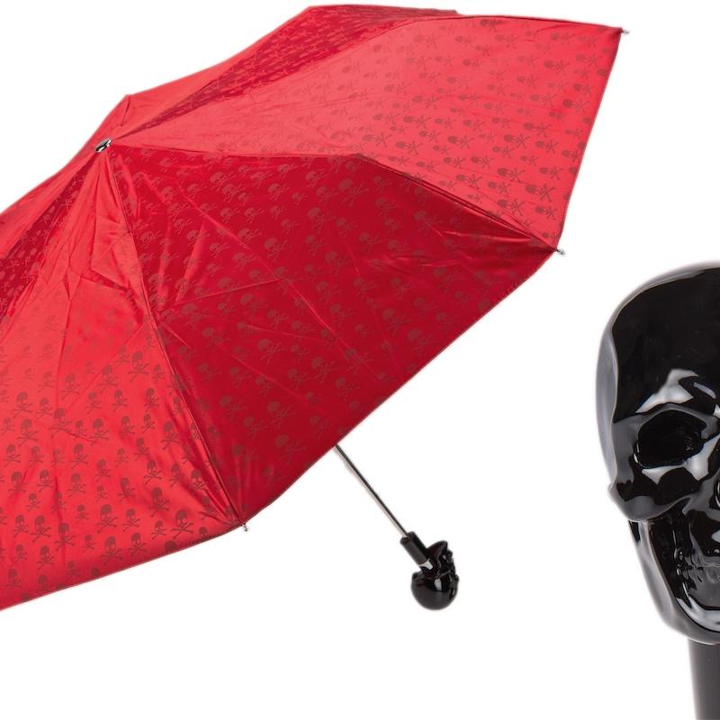 Pasotti Italian 257 PRT W33ne - Black Skull Folding Umbrella