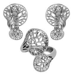 Diamonds 18 Karat White Gold Tree Mushroom Ring and Earrings Set R0092-10/1 , E0092-10/1
